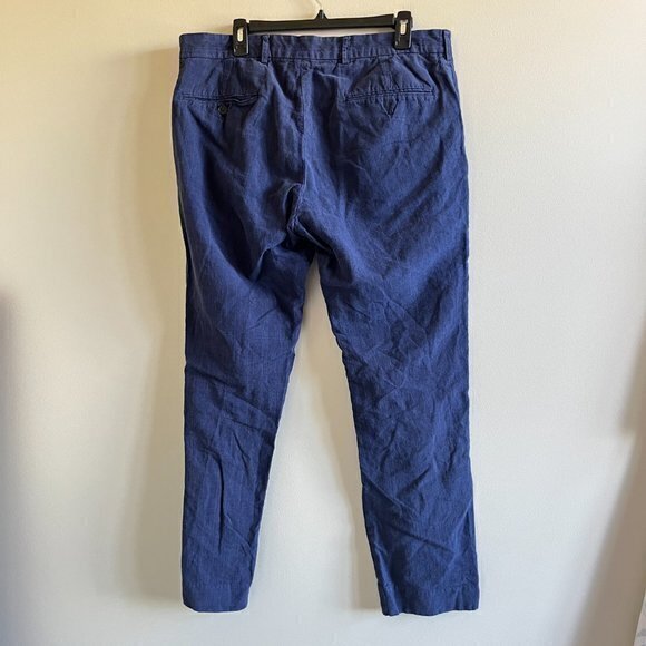 Club Monaco Davis‎ Slim Fit Linen Pants Navy Blue Mens Size 36 32 Work - Picture 5 of 7